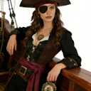 Pirate Hat Women Pirate Costume Accessories with Pirate Hat Eye Patch Necklace and Sash for Halloween Party Cosplay