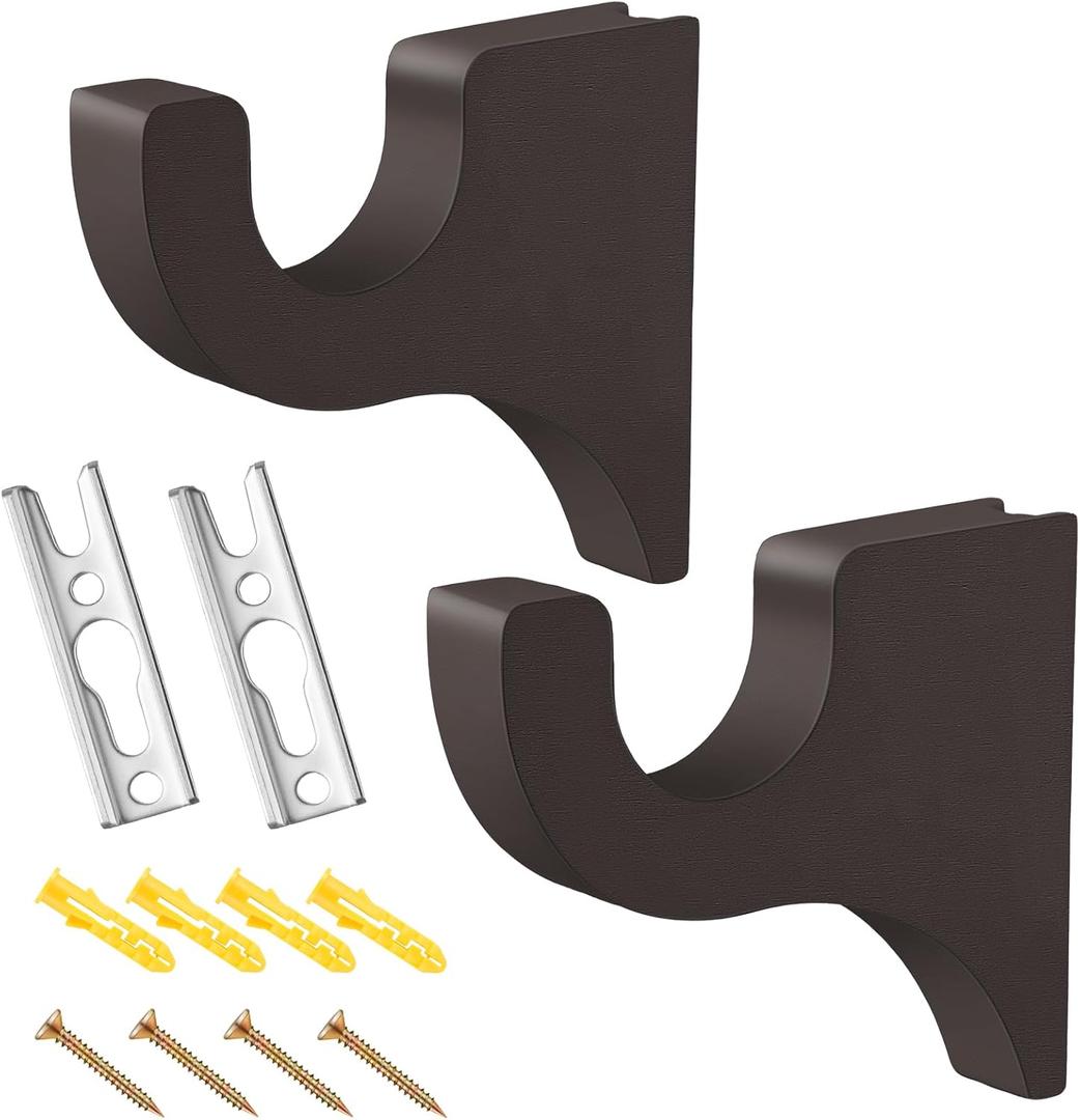 Briwooody 2 Pack Wooden Curtain Rod Brackets Curtain Rod Holder Wood Brackets Classics 3 1/2" Return Bracket for 2" Pole (Brown)