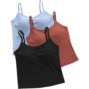 WDIRARA Women's 3 Pack Cami Crop Top Built in Bra Spaghetti Strap Camisole Tops (X-Large, Blue Red Black)