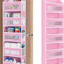 JARLINK Over The Door Organizer Storage, 5 Shelf Hanging Door Organizer with 5 Large Capacity Pockets, Anti Tilt 44 lb Load Behind Door Storage for Bedroom, Bathroom, Pantry, Nursery, (Pink)