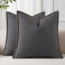 decorUhome Summer Decorative Throw Pillow Covers 20x20 Set of 2 Square Faux Linen Farmhouse Pillow Covers with Stitched Edge Outdoor Neutral Pillow Covers for Couch Sofa Living Room, Dark Grey