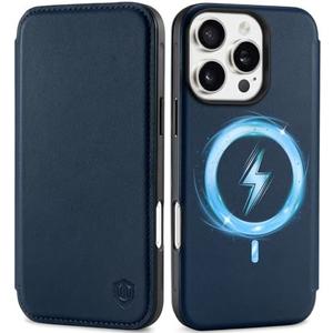 SHIELDON Wallet Case for iPhone 16 Pro 5G 2024, Genuine Leather Slim Wireless Charging Folio Magnetic RFID Blocking Card Holder Shockproof Cover Compatible with iPhone 16 Pro 6.3" - Nappa Navy Blue