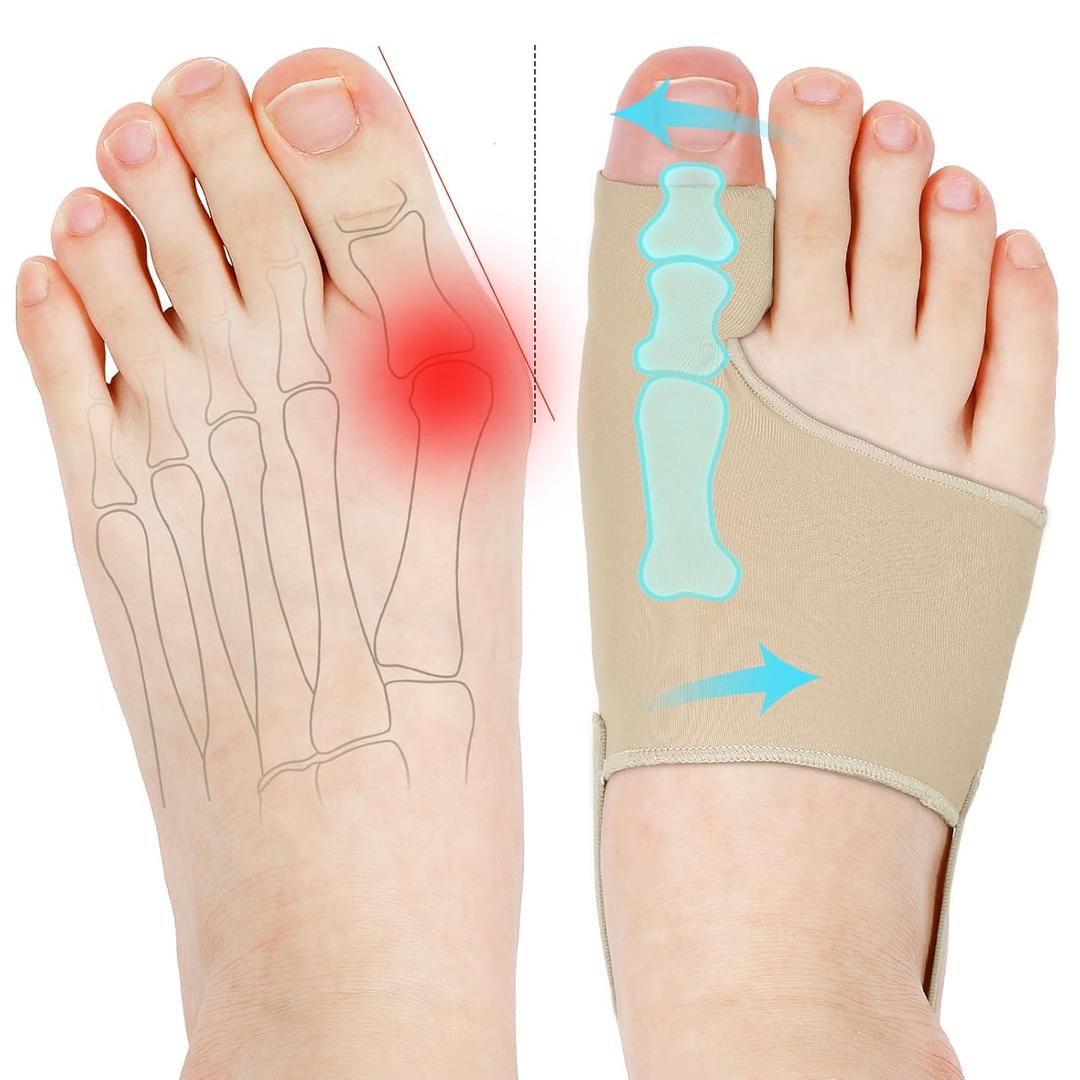 KTSAY 2 Pcs Bunion Corrector for Women & Men, Bunion Socks Toe Corrector Comfortable & Breathable for Day/ Night Support, Hallux Valgus Pain Relief Non-Slip Big Toe Straightener (2, Beige, Medium)