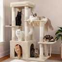 Heybly Heavy Duty Cat Tree, Tower for Indoor Cats Large Adult, Tall Cat Condo House with Extra-Large Baseboard, Multi-Level Plush Furniture with Scratching Posts, Hammock,Toy Balls, Beige HCT026M