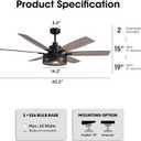 LuminFan 60 Inch Ceiling Fans with Lights and Remote Control, Farmhouse Ceiling Fan for Bedroom Living Room and Patio, Black Caged Ceiling Fan for Indoor and Outdoor