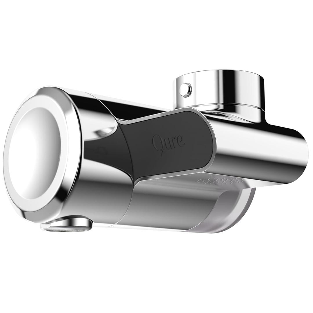 Qure Skincare Bathroom Sink Filter Water Faucet for Skin, Reduces 99% Chlorine and Heavy Metals, Skin Hydration in 4 Weeks, Reduces Build-Up, Balances pH, Softer Skin & Hair - Silver