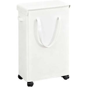 85L Laundry Hamper with Wheels, Lid, Handles & Collapsible, Slim Tall Rolling Laundry Basket for Small Spaces, Foldable Dirty Clothes Organizer for Bedroom, Dorm, Laundry Room, Bathroom,Beige, 17.3" x 9.8" x 30.7"