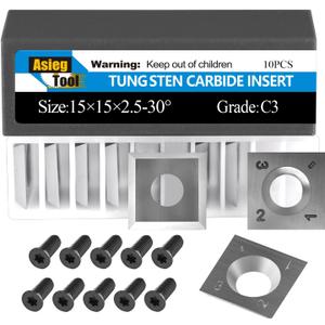 15mm Standard Square Straight Tungsten Carbide Replacement Cutter Inserts Knives 15mm x 15 x 2.5mm for Woodworking Spiral Helical Planer Head and DIY Wood Lathe Turning Tools 30 pcs