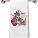 Vintage Happy Valentine's Day Cat Hand Tea Towels for Bathroom Kitchen Decor, Valentine's Day Cat Gifts for Her Women, Valentines Sweet Kitten Kitchen Dish Towels, 16x24 Inch