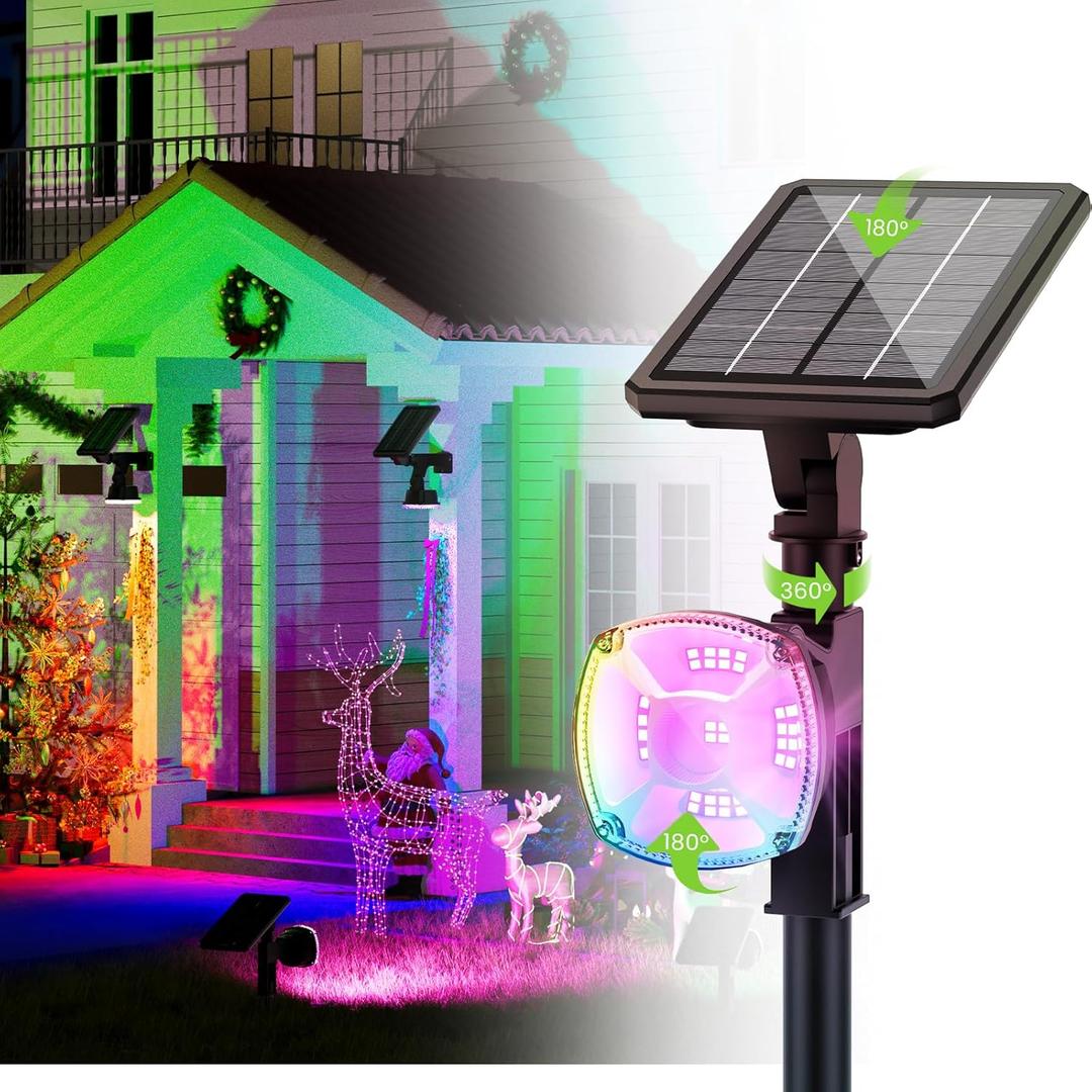 Solar Spot Lights Outdoor Waterproof IP67, 36 LED 3 Lighting Modes Solar Flood Lights, 2-in-1 Wall Light for Tree Yard Garden Pathway (Multicolor, 4 Pack)