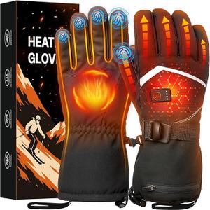 Heated Gloves, Rechargeable Heated Gloves for Men Women, Waterproof Electric Heating Ski Gloves with Touchscreen for Cold Weather Motorcycle Skiing Snowboarding Hiking Hunting Gifts, S