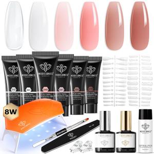modelones Poly Nail Gel Kit 6 Colors with 8 W Lamp Nail Extension Gel Kit Nude Clear Pink Natural Complete for Beginner Thickening Solutions DIY at Home for Women (A3-Natural Tone) modelones Poly Nail Gel Kit 6 Colors with 8 W Lamp Nail Extension Gel Kit Nude Clear Pink Natural Complete for Beginner Thickening Solutions DIY at Home for Women (A3-Natural Tone)