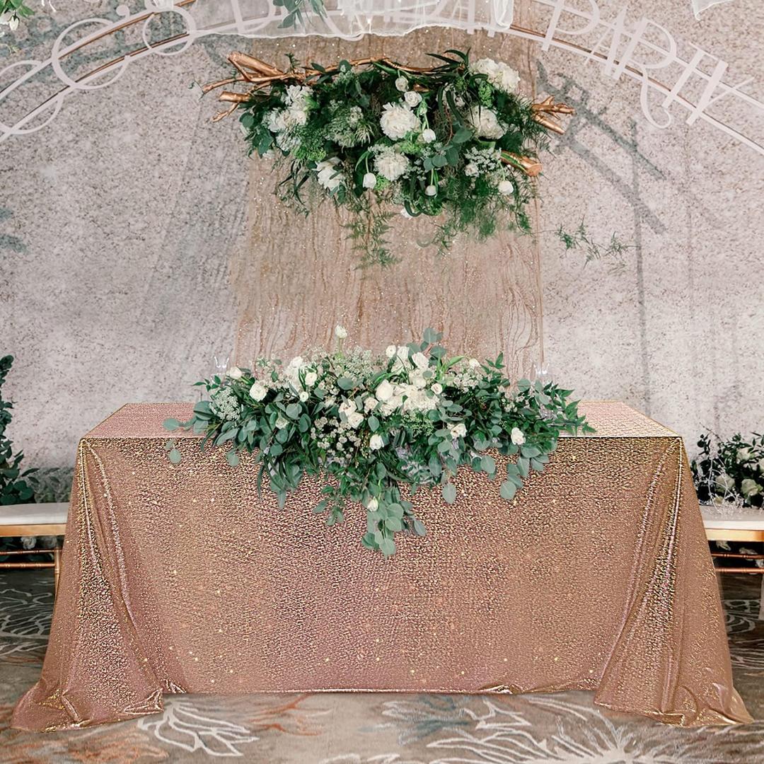 Fitable Rose Gold Sequin Tablecloth for Parties - 60x84 Inch - Sparkle Glitter Table Cloth Rectangle Table Cover for Wedding Baby Shower Ceremony Birthday Cake Table Holiday Banquet Decoration