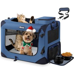 Large Cat Carrier 24"x17"x17", Soft Dog Crate with 2 Bowls, Collapsible Travel Pet Carrier Bag for Cats Dogs Puppies Kittens (Navy)