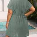 Plus Size Swimsuit Cover Up Women V Neck Swimwear Short Sleeve with Button | Coverups Beach Dress, pink, green, 20W (Green)