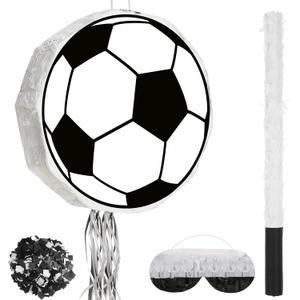 Capoda Soccer Piata Pull String Piata Bundle with Tassel Blindfold Bat and Confetti Sports Theme Birthday Party Favors for Kids Adults Soccer Football Party Decorations Supplies