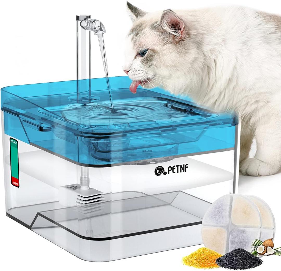 PETNF Blue Pet Water Fountain, 101oz/3L Automatic Cat and Dog Water Dispenser with LED Light, Ultra Quiet Pump, 3 Flow Settings & 2 Filters