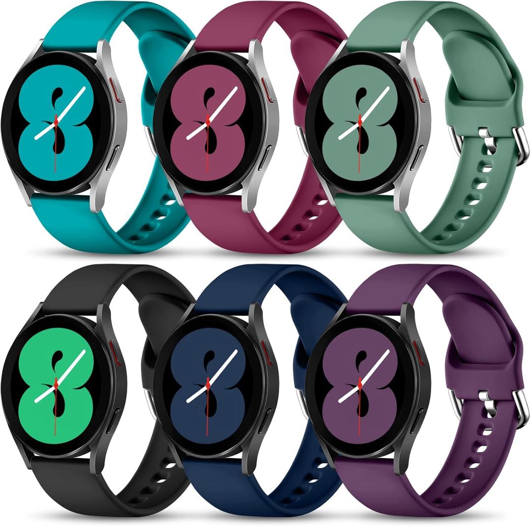 Lerobo 6 Pack Bands Compatible with Samsung Galaxy Watch 7 6 5 4 Band 40mm 44mm/Galaxy Watch 5 Pro 45mm/Watch 4 6 Classic 42mm 46mm 43mm 47mm/Active 2 Watch/Watch 3 41mm, 20mm Sport Band for Women Men (Large(6.5"-8.4"), Wine/Copper Green/Pine Green/Black/Navy Blue/Purple)