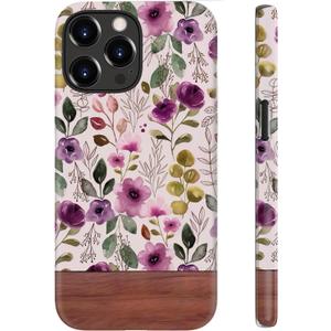 2 x for iPhone 13 Pro Max Case Cute Wireless Charging Compatible Dual-Layer Shockproof Protection with Stylish Wildflower Design Protective Cover for Women - Custom Floral Wallpaper