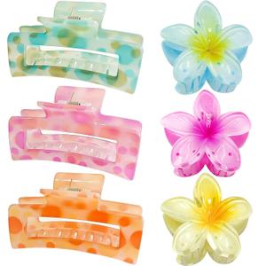 ISCRM Flower Hair Claw Clips for Women Girls, Cute Big Claw Clips for Thick/ Thin Hair Claws, Plumeria Hibiscus Hawaiian Flower Hair Clips for Hair, Summer Beach Hair Accessories Gifts (colorful)