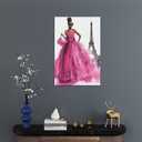 African American Canvas Wall Art Pink Dress Women Fashion Black Girl Pictures Decor Paris Eiffel Tower Painting Prints Modern Framed Artwork for Home Bedroom Bathroom Living Room Office 16"x24"