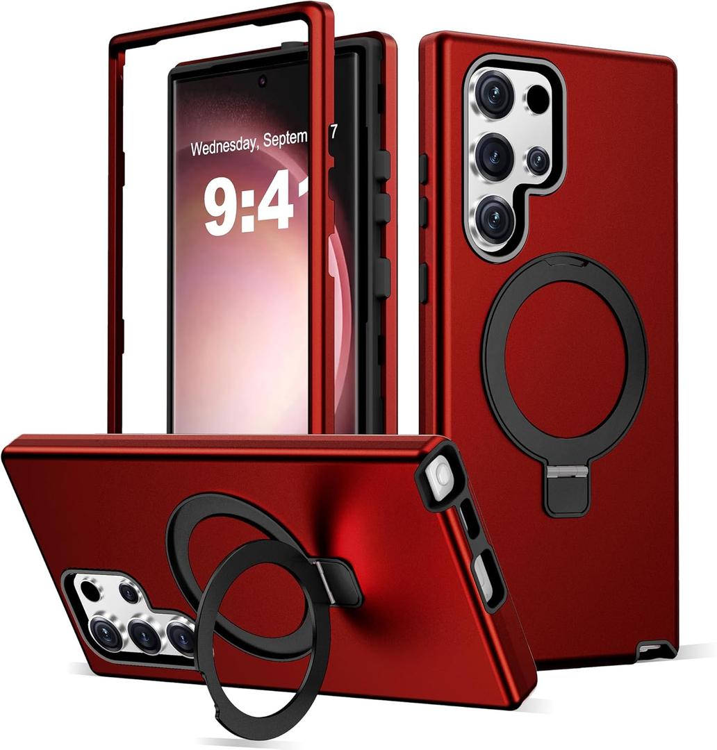 for Samsung Galaxy S23 Ultra Case with Magnetic Ring Stand [Compatible with Mag-Safe][Military Grade Drop Protection][Build in Kickstand] Shockproof Galaxy S23 Ultra Phone Case 6.8",Red