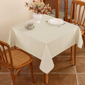 Textured 52 x 52 Inch Beige Square Tablecloth, Water Resistant & Wipeable Card Table Cloth for Dining Kitchen Patio