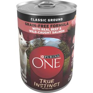 Purina ONE Wet Dog Food True Instinct Classic Ground Grain-Free Formula With Real Beef and Wild Caught Salmon High Protein Wet Dog Food - (Pack of 12) 13 oz. Cans BBD: 08/2026