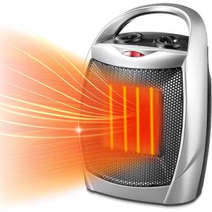 Kismile Small Electric Space Heater,Portable Ceramic Space Heater Fan for Office with Adjustable Thermostat and Overheat Protection ETL Listed for Kitchen, 750W/1500W(Silver)