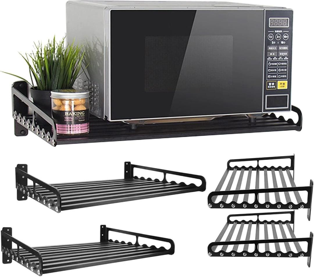 MaxxCloud Electric Oven Holders, Microwave Oven Rack Kitchen Shelf, Black Storage Racks Wall Shelf, Kitchen Organizer Aeronautical Aluminum, Weight Bearing 80 lb (23.6'' x 15.5'', Black)