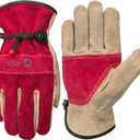 WZQH Leather Work Gloves for Women, Large Glove for Gardening, Tig/Mig Welding, Construction, Chainsaw, Farm, Ranch, etc. Cowhide, Cotton Lined, Utility, Firm Grip, Durable. Rose Red - Grey L