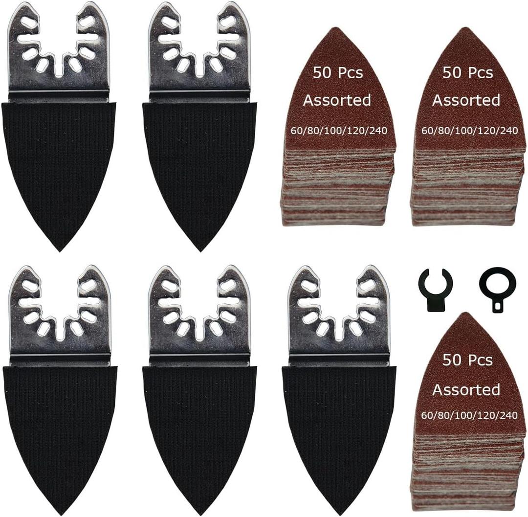 XXGO 155 Pcs Finger Oscillating Multi Tool Sanding Pads Accessories Kits Include 150 Pcs Multitool Finger Sanding Paper and 5 Pcs Multi Tool Finger Sanding Pads XG155F