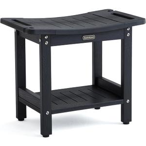 Shower Bench Seat for Shaving Legs, Waterproof Shower Stool for Inside Shower with Handles & Shower Head Holder, Bathroom Shower Chair, Black Shower Foot Rest with Adjustable Feet, Non-Slip