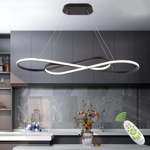Led Pendant Light, Modern Chandelier,Dimmable Black Led Chandelier for Dining Room Light Fixture Over Table Modern Kitchen Island Lighting with Remote,Height Adjustable Ceiling Lamps, 39.37in