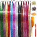 Hair Tinsel Tools Kit,Fairy Hair Strands for Women,12 Colors with Tools, 47 Inches,Easy Apply Hair Highlights for Party Festival Daily Use, 4 Pack