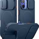 SURITCH for iPhone 16 Case with Magnetic Camera Slide Cover and Adjustable Kickstand, Compatible with MagSafe, Shockproof Bumper Case Slim Protective Cover 6.1 Inch, Blue