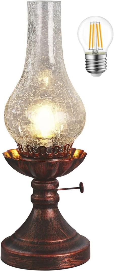 Vintage Table lamp Antique Rustic Farmhouse Desk Lamps Western Victorian Crackled Glass Design Bedside Lamps Living Room Bedroom StudioTransparent