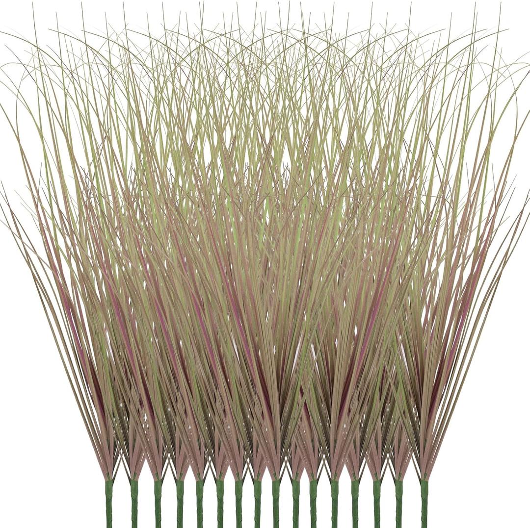 16 Bundles Artificial Plants Onion Grass Outdoor 17 Inch Tall Fake Shrubs Wheat Grass UV Resistant Greenery Stems Faux Bushes Plant for Indoor Outdoor Garden Office Home DecorLight Purple