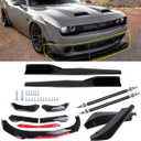 Front Bumper Lip Splitter Spoiler + Strut Rods Bright Glossy Black+Red Polyurethane Fit for Do-dge Challenger SRT SXT RT (Glossy Black spoilder Lip)