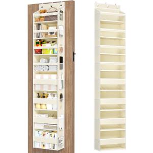 Mefirt Over The Door Organizer, 8 Shelf Door Hanging Organizers with 8 Large Capacity Pockets, Back of Door Organizer Storage Hanging Shelves for Closet Bathroom Bedroom Nursery (Beige)