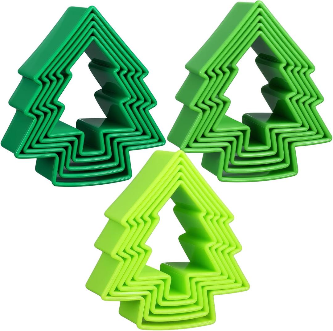 Domensi 3 Sets Christmas Tree Cookie Cutters, Plastic Christmas Cookie Cutter Tools for Baking, Biscuit (Green)