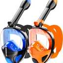 Full Face Snorkel Mask for Adults Teen, Snorkeling Gear with Detachable Camera Mount, Panoramic 180 View, Anti-Fog Anti-Leak Snorkling Set for Man and Women (Dark Blue+Black Orange-S/M)