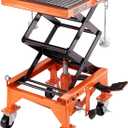 VEVOR Hydraulic Motorcycle Lift Table, 350 lbs Capacity Motorcycle Scissor Jack Lift with Wide Deck, J-Hooks, 4 Wheels, Hydraulic Foot-Operated Jack Stand for ATV Dirt Bikes