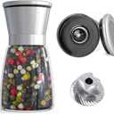 Professional Pepper Grinder - with Germany Hardened Carbon Steel Mechanism Rotor, Refillable Pepper Mill 6OZ Glass Adjust Coarseness (1PCS-Sliver-304