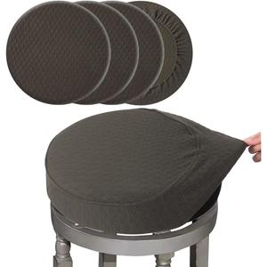 BUYUE 4 Pcs Bar Stool Covers, Luxury Fabric Dia.16-18" Round Stretchy Crease-Resistant Washable Jacquard Dustproof Stool Seat Slipcover, L-Brown-Set of 4