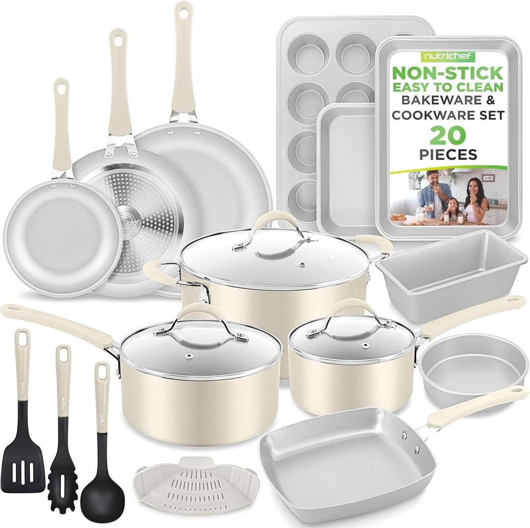 NutriChef 20 Piece Nonstick Cookware & Bakeware Set – Pots and Pans Set, Assorted Sizes