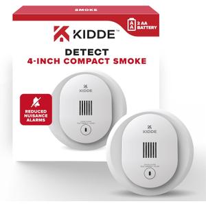 Kidde Smoke Detector, 4-Inch Compact, AA Battery Powered