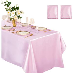 Horbaunal 2 Pack Light Pink Satin Tablecloth 60 x 102 Inches Rectangle Satin Table Cover Bright Silk Table Cloth Smooth Table Decoration for Wedding Party Banquet