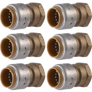SharkBite Max Female Adapter, 3/4 in Push-to-Connect x 3/4 in FNPT, Pack of 6, Brass Plumbing Fitting, UR088