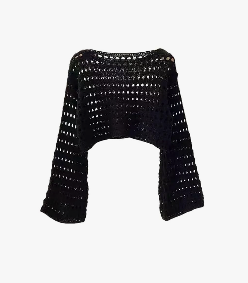 Long Sleeve Crop Knit Pullovers for Women Summer Beach Bikini Cover-Up Pullover Knitwear Blouses, One Size